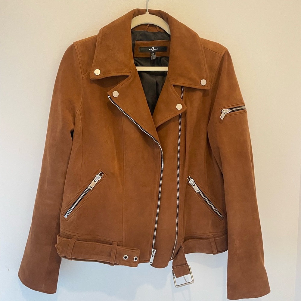 7 For All Mankind Brown Suede Moto Jacket | Size L | Classic Biker Style
